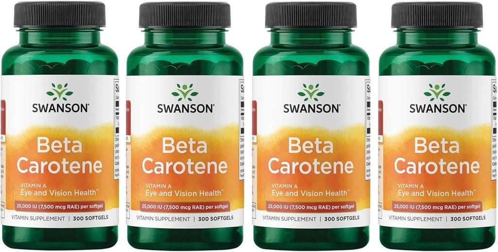 Swanson Beta-Caroteno Vitamina A 25000 UI Softgels - Saúde da pele, olho e sistema imunológico - Apoio antioxidante - 7500 mcg (300 Softgels) (4 embalagem)
