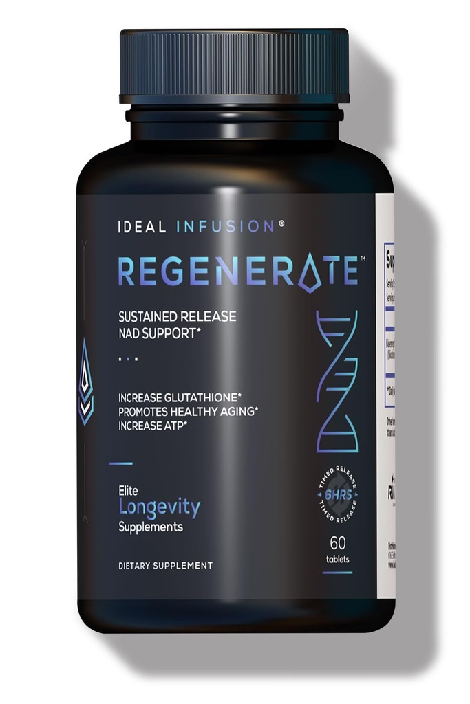 Regenerar suplemento de liberação sustentada para NAD & NR Biossíntese, Aumentar ATP, NAD+, Glutationa: Saúde cardiovascular & Vitalidade muscular (60 Servões) Vegan