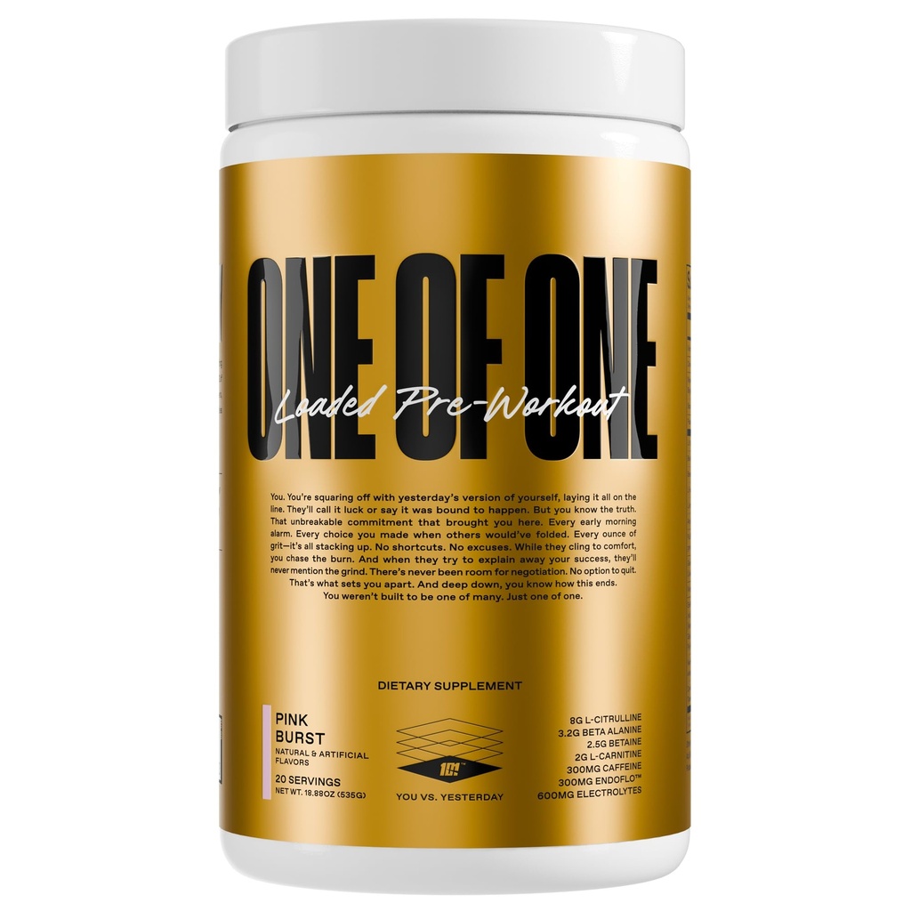UM de UMA carga pré-treino – alta tensão de energia, foco e resistência com EndoFloTM, Gênio PureTM Alpha GPC, NeuroRushTM, Dynamine®, Sem falha, Gluten Free – Burst rosa
