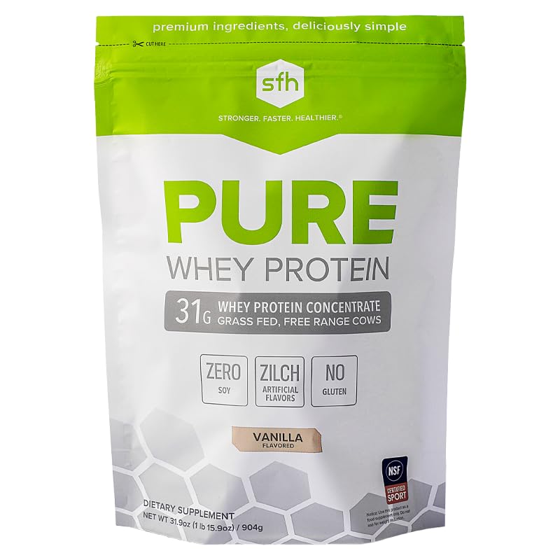 SFH Pure Whey Protein Powder (Vanilla) Best Tastin Grass Fed Whey (Todas as não-OGM naturais, sem artificiais, soja livre, sem glúten) (Vanilla, 31.9 Ounce (Pacote de 1)