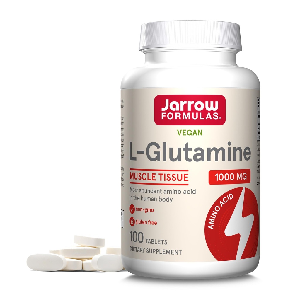 Jarrow Fórmulas L-Glutamina 1000 mg, Suplemento dietético para tecido muscular, Aminoácido Multifuncional, Suporte Imune, 100 comprimidos de solva fácil, 50-100 dias de fornecimento