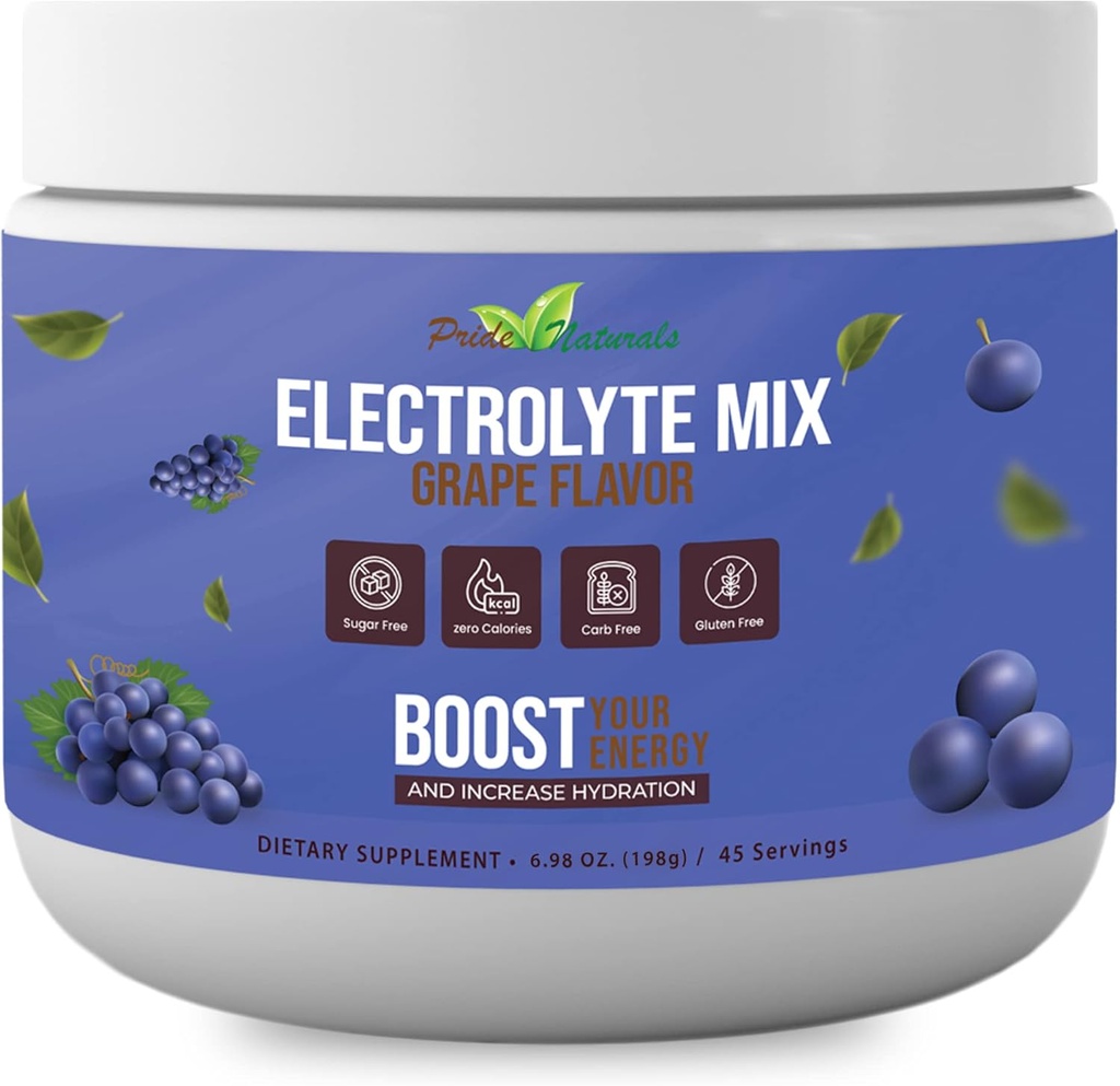 Eletrolítico em pó - Eletrolíticos de recuperação de exercícios refrescantes, Livre de açúcar, Glúten livre & Vegan, Puro Keto & Paleo Hydration Beverage, Imune Boosting Vitaminas (198 Grams, uva)