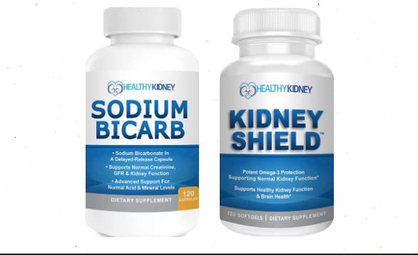 Rim Shield Omega-3 óleo de peixe e bicarbonato de sódio 2 pacote Suporte função normal do rim & níveis de ácido
