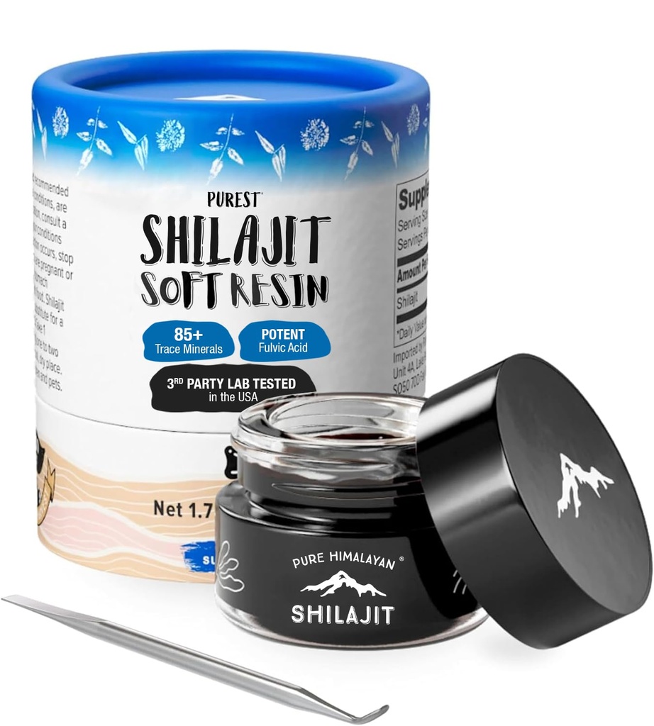 Shilajit por Puro Himalyan Shilajit ®, grau A Himalayan Soft Resin, energia e suporte imunológico, fonte natural de ácido fulvico e 85+ Trace Minerals Suplemento para homens e mulheres (50ml/1,5 fl oz)