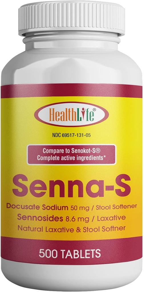 SAÚDE LFE Senna-S Tablets, Senna Plus (Amenizador Laxativo/Stool) suave alívio noturno da constipação ocasional Genérico para Senokot-S (Pequeno (Pacote de 1), 500)