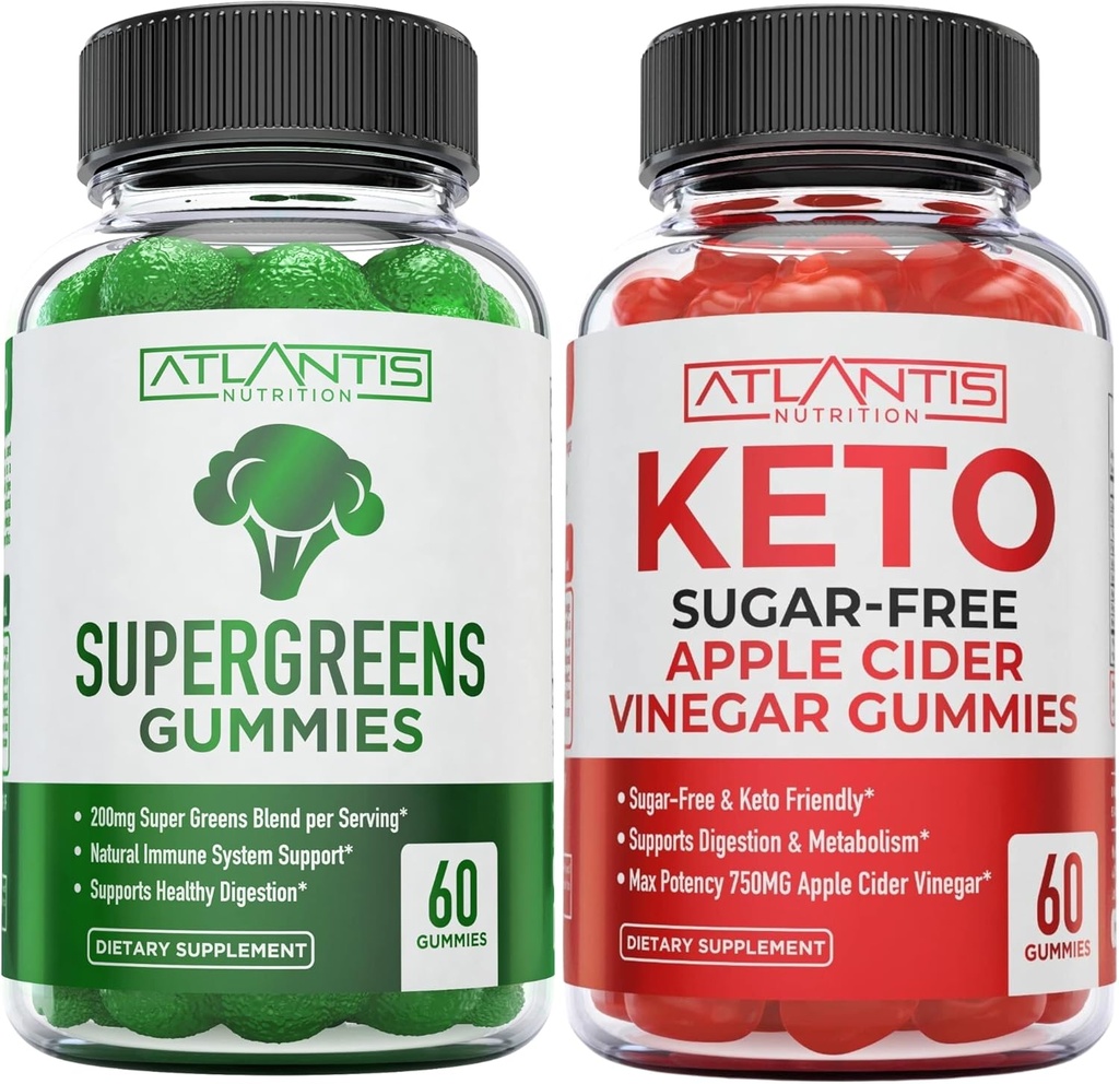 Atlantis Nutrition Supergreens 60 chicletes + açúcar grátis Keto Apple Cider Vinagre 60 chicletes