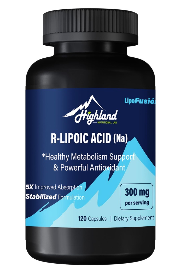 R Ácido Lipóico (Na) 300mg por serviço, 120 cápsulas, até 5X Absorção Melhorada, Excelente Suplemento Nutricional para Apoio ao Metabolismo Saudável e Antioxidantes-1 Garrafa