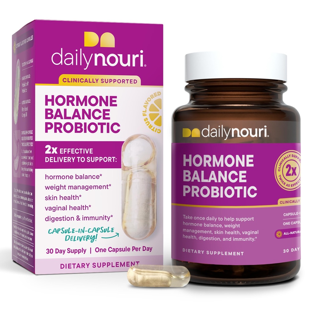 Equilíbrio diário de hormônios Nouri Probiótico para as mulheres Suporta Estrogênio Saudável, PMS, PCOS, Perimenopausa, pH vaginal, Levedo, Gut Saúde, Pele e Imunidade