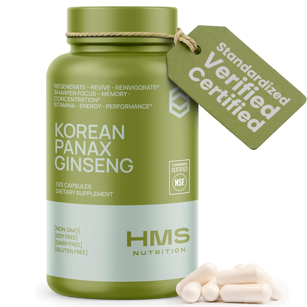 Coreano vermelho Panax Ginseng 2000mg 120 Vegan Cápsulas Extrair Super Força NSF Certified Supplements, High Ginsenosides Suporta energia, resistência, desempenho e clareza