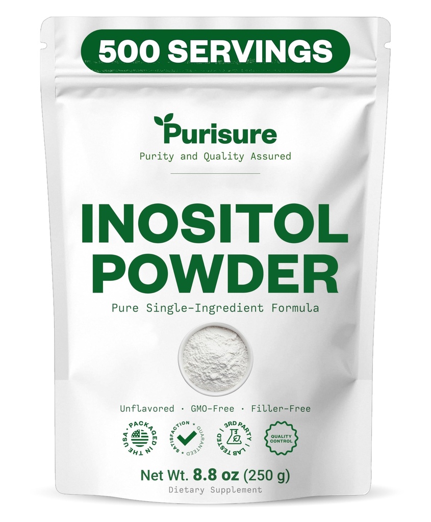 Purisure Myo-Inositol Powder, 250g, Fertilidade, Equilíbrio Hormonal e Suporte Ovariano, Pure Inositol Powder, Myo Inositol Supplement to Support Energy and Brain Wellness, Vegan, Non-GMO, 500 Servings