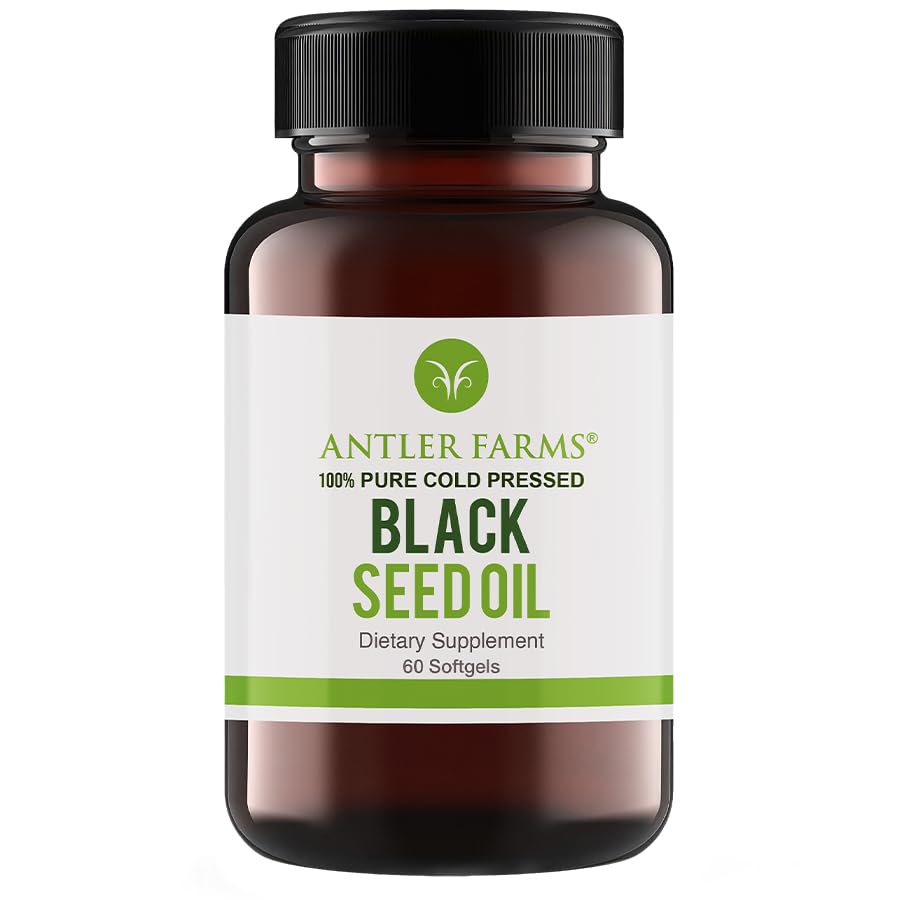 Antler Farms - Black Seed Oil Softgel Cápsulas -100% Pure, Virgin, Frio-Pressed 60 Softgels, 500mg – 2% Thymoquinone, Turco Black Cumin Nigella Sativa Seed Oil