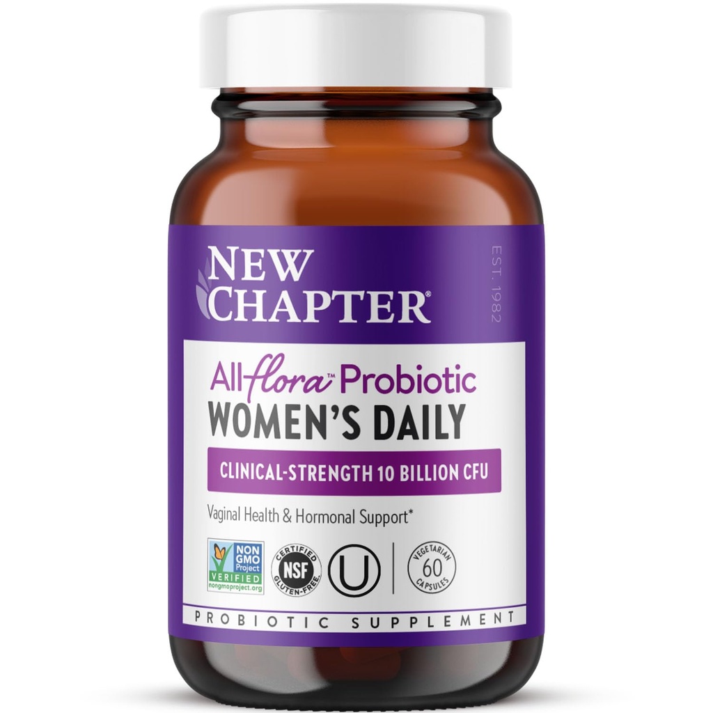 Novo Capítulo Probióticos para Mulheres - 60 ct (2 Mês de Fornecimento), Probiótico diário das mulheres com prebióticos e Probióticos para a Saúde Vaginal & Árvore Caste para Apoio Hormonal, 100% Vegetariano, Não-GMO