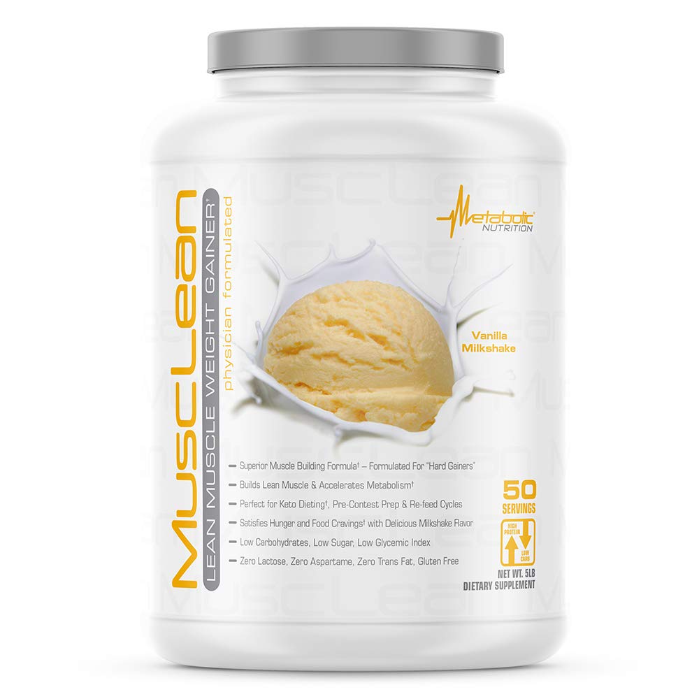 Nutrição Metabólica - Musclean - Milkshake, Whey High Protein Replacement, Maintenance Nutrition, Low Carb, Keto Diet, Enzimas Digestivas, Baunilha, 5 Libras (50 ser)