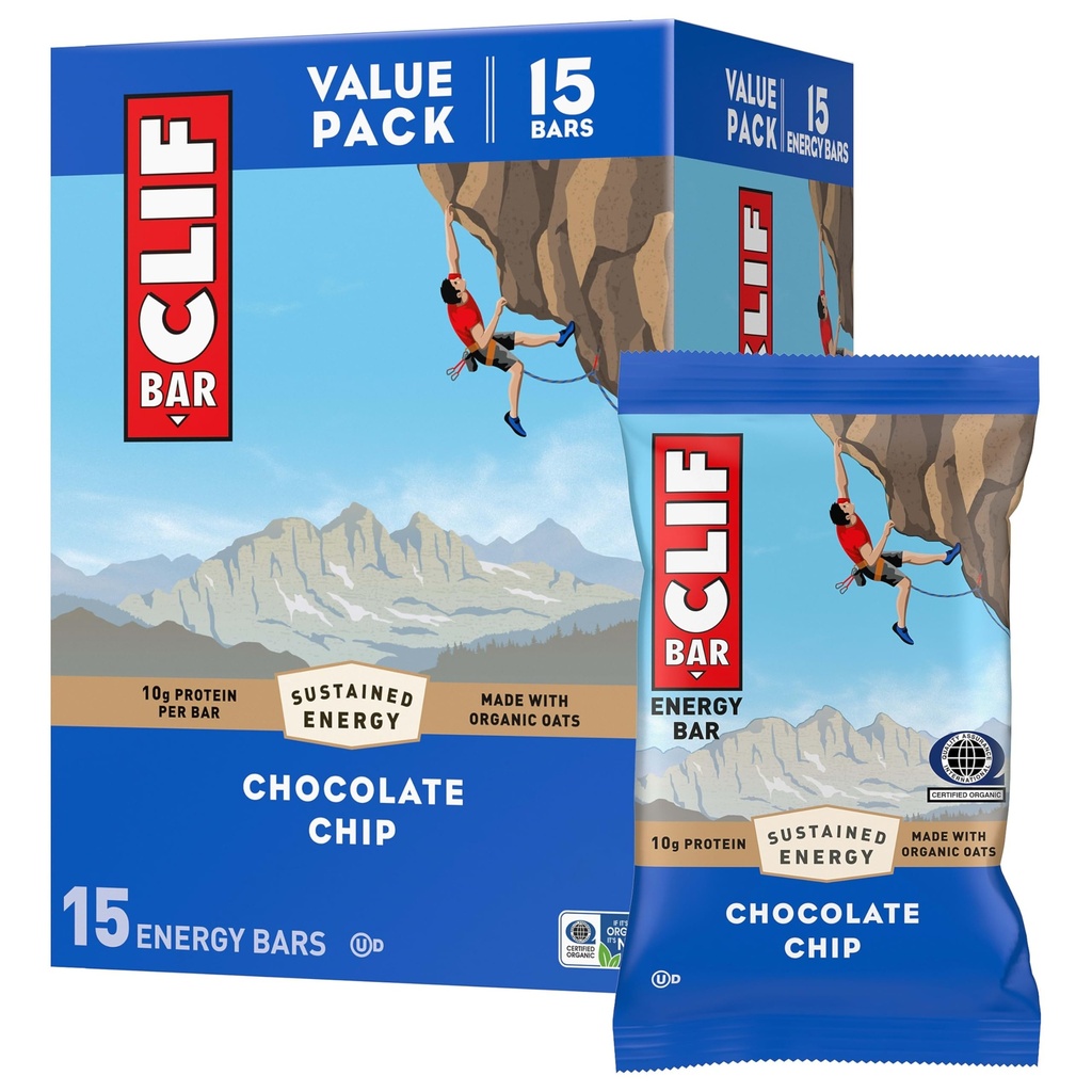 CLIF BAR - Barras de Proteína Energética - Chip de Chocolate - Feito com Aveia Orgânica - Barras de Energia - Não-GMO - (15 Pack)