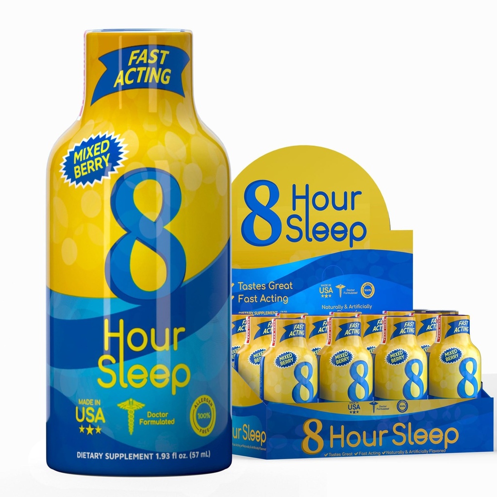 Vitamina Energia 8-Hour Sleep Shot Mixed Berry 12 Pack, Melatonina, 5-HTP, GABA, Valeriano, Lavanda, Apoio ao Sono, Deep Rest & Relaxation, Açúcar Zero, Sem glúten, Vegan, Kosher, 1,93 fl oz