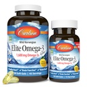 Carlson Labs Elite Omega-3, 1600 mg, Gems Peixe óleo macio Gels, sabor limão natural, 2 pacote (120 contar cada)