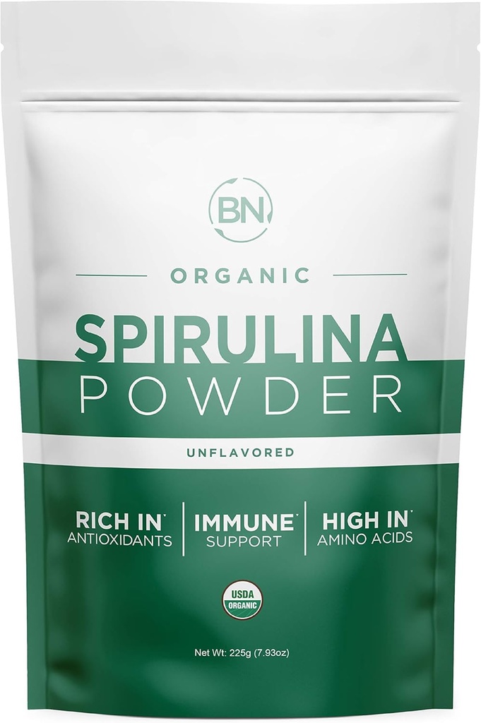Spirulina Powder Organic 225g - 64 Servings 3.5g Tamanho de serviço - USDA Certified - RAW Nutrient Dense Over 70% Protein Per Serving - Pura Fonte Vegan Protein - Superfood
