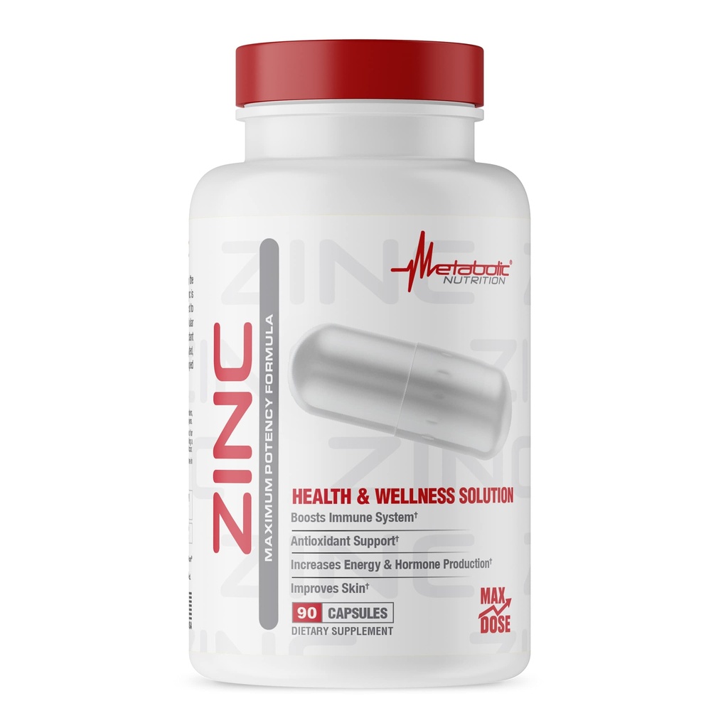 Suplemento de zinco por nutrição metabólica, 75mg, 90 cápsulas de zinco, suporta a função do sistema imunológico w / óxido de zinco