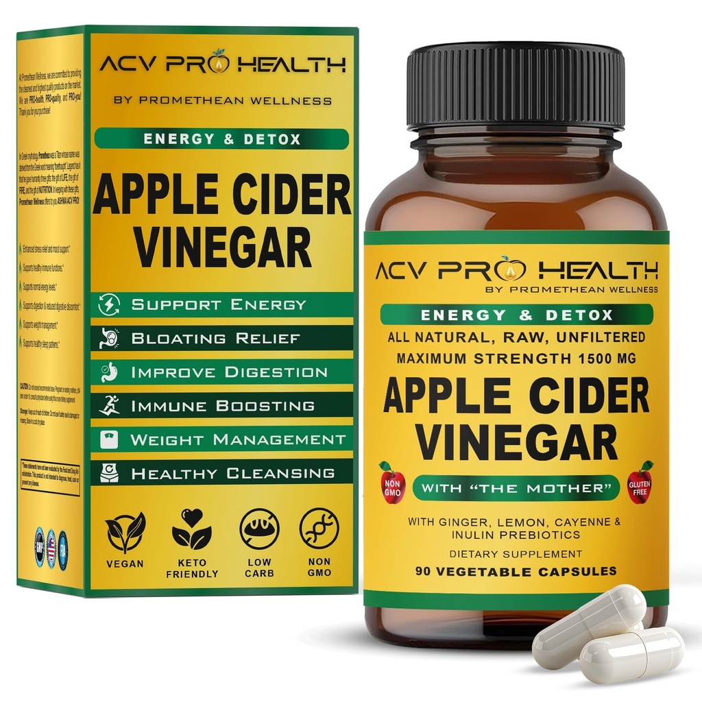 ACV Pro Apple Cider Vinagre Cápsulas Certified Organic with Mother ACV Pills Detox Cleanse Acid Reflux Relief Supplement Ginger Root Cayenne Pepper Powder