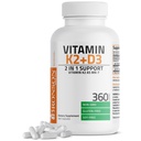 Bronson Vitamina K2 (MK7) com suplemento D3 Não-GMO Fórmula 5000 UI Vitamina D3 e 90 mcg K2 MK-7 Fácil de engolir D & K Complexo, 360 Cápsulas