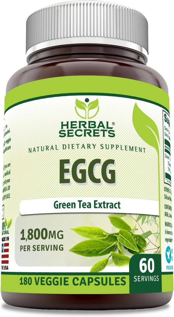 Herbal Secrets EGCG Green Tea Extract 1800 Mg Per Serving □ Veggie Cápsulas Suplemento □ Não-GMO □ Gluten Free □ Made in USA (1 Pack, 180 Count)