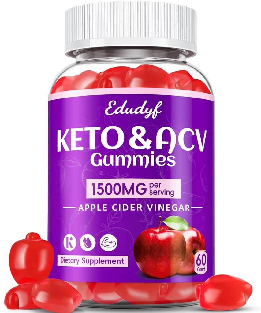 Keto ACV Gummies - 1500mg Apple Cider Vinagre Gummies com Probióticos, B12 e Keto Suporte, Detox & Cleanse, GMO Free & Vegan - 60...