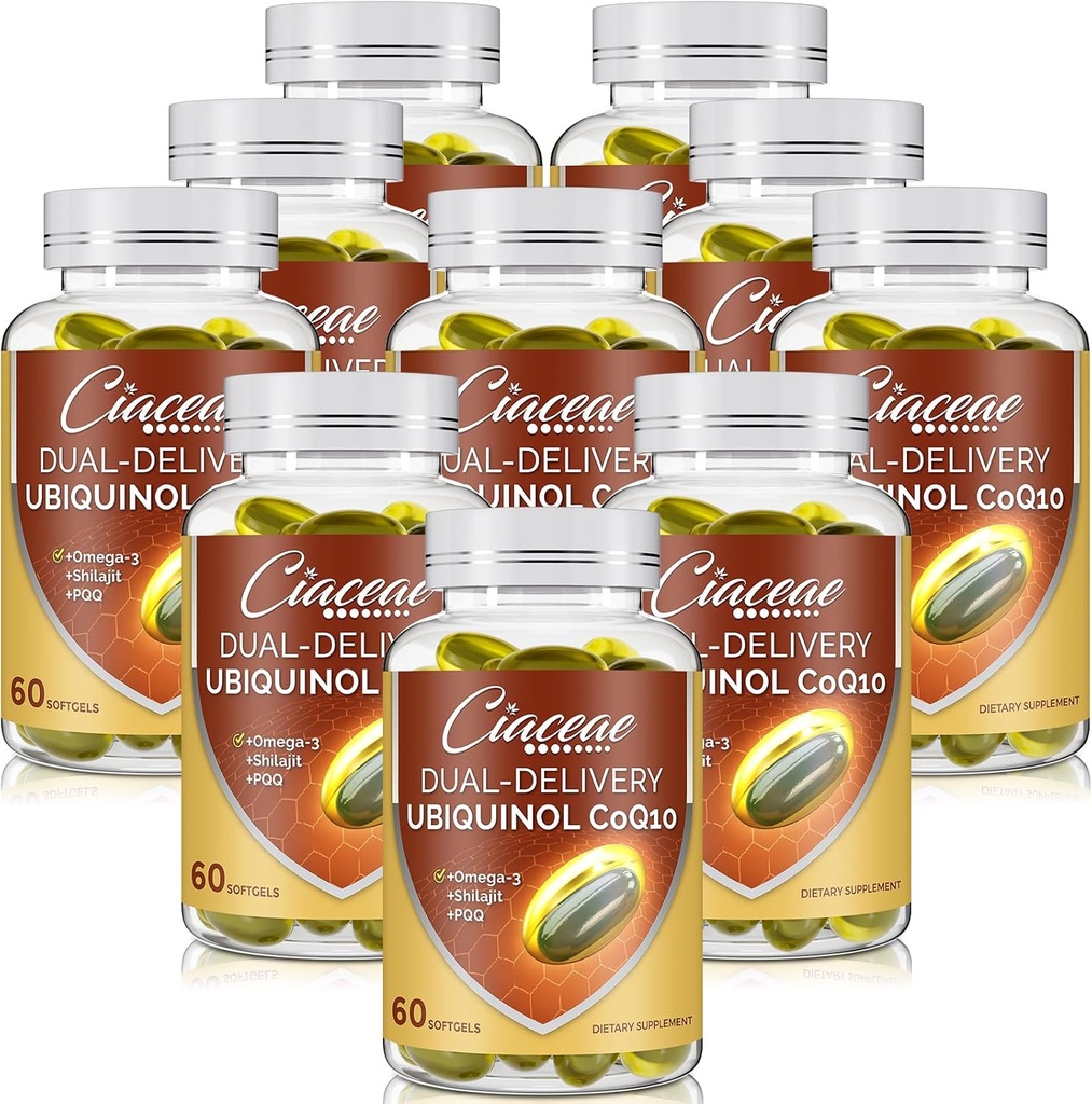 Ubiquinol CoQ10 600 MG Softgels com Omega-3 & Shilajit & PQQ, Coenzima de entrega dupla avançada-Q10, Suplemento Ubiquinol ativo CoQ10 para a fertilidade, antioxidante, coração, cérebro e energia, 600 Servings