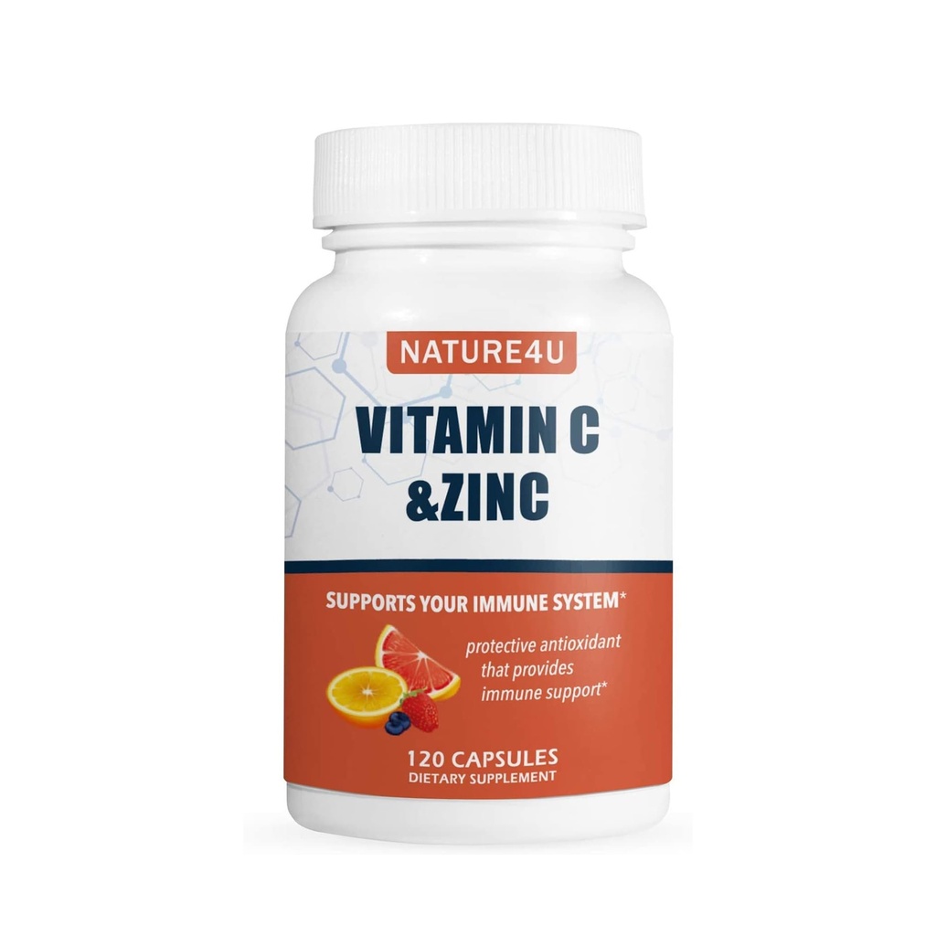 Vitamina C 1000mg com Zinco, Rose Hips e Citrus Bioflavonoides, Imune Supplement Antioxidantes Proteção, 120 Cápsulas