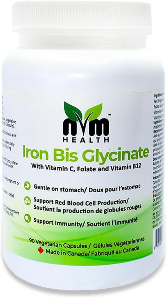 Gentil Suplemento de Ferro para Adultos I Bisglicinato de Ferro com Vitamina C, B12, Ácido Fólico I Suporta Formação de Células de Sangue Vermelho e aumenta Imunidade - 90 Cápsulas Vegetarianas, Glúten Grátis