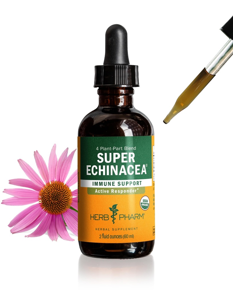 Herb Pharm Certified Organic Super Echinacea Liquid Extract Drops for Active Imune System Support, 2 Oz