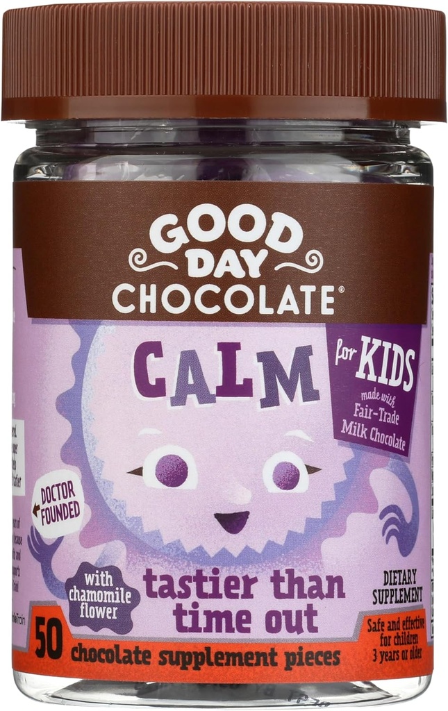 Bom dia Chocolate Suplemento de calma natural para crianças, mistura de camomila, L-Theanina, comércio justo e chocolate não-GMO, 50 peças