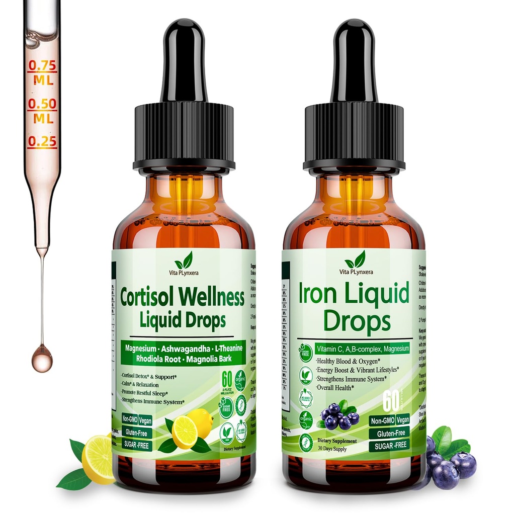 Cortisol Detox + Suplemento de ferro para mulheres, Homens, Vegan, Não OGM