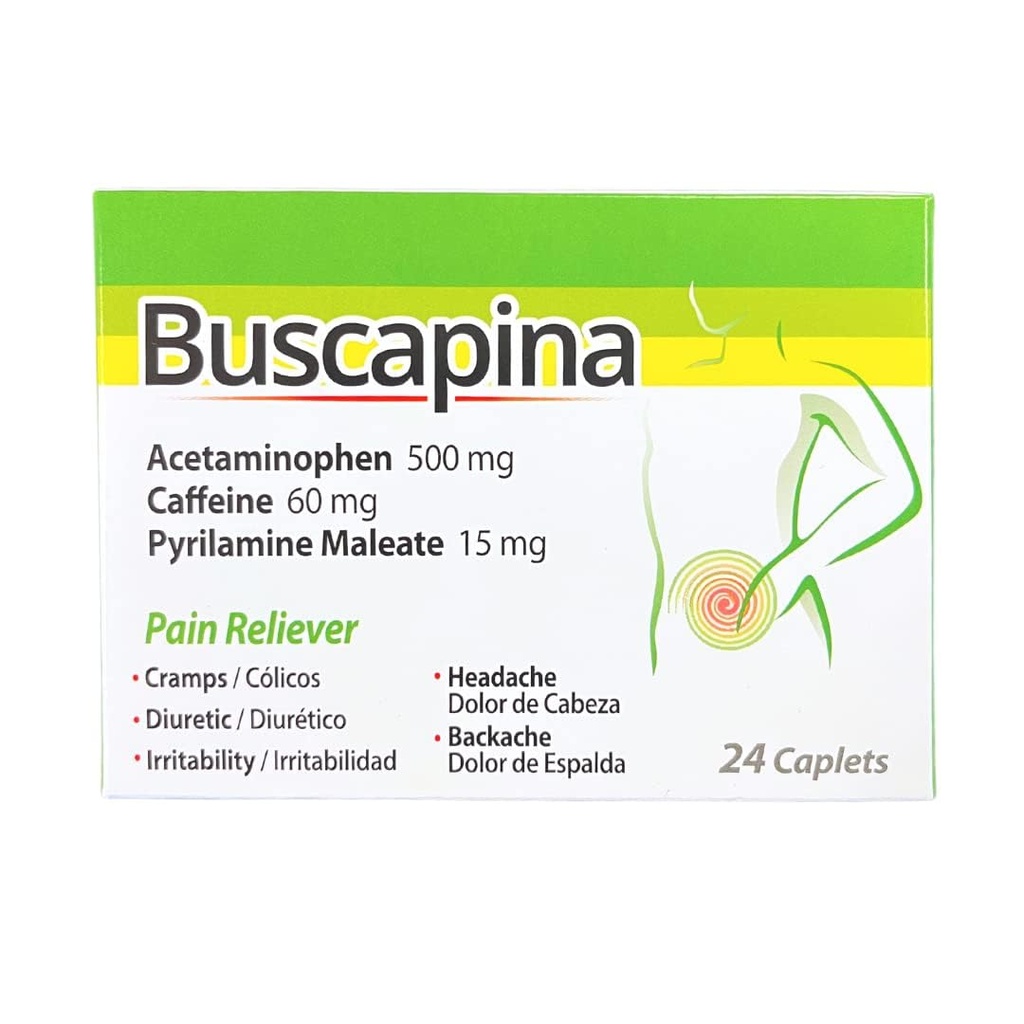 Buscapina Pain Relief Caplets – PMS, Cãibras, Dores de cabeça, Bloating, Dor nas costas e articular – para mulheres e homens – Box com 24 Caplets