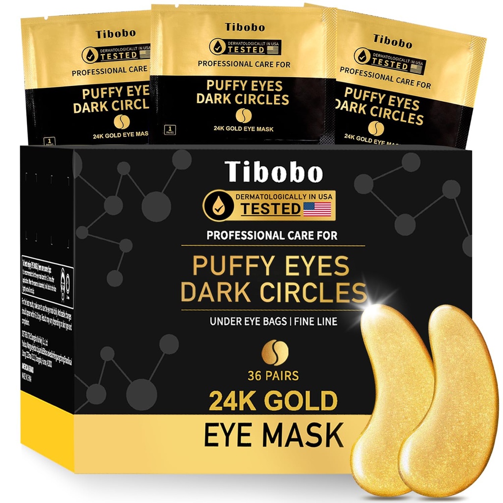 Sob patches de olhos (36 pares) - 24K máscaras de olhos de ouro Enriquecido com colagénio abundante para círculos escuros, olhos Puffy, rugas - Presentes para mulheres cuidados de pele - Vegan & USA Testado