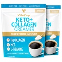 VitaCup Keto + creme de café de colagénio Vanilla Flavor w/MCT, proteína de colagénio, água de coco, L-Theanina para Keto Diet, café, smoothies, & Shakes, Dairy-free, Gluten-Free, Soy-Free, 2 sacos, 10 onças cada