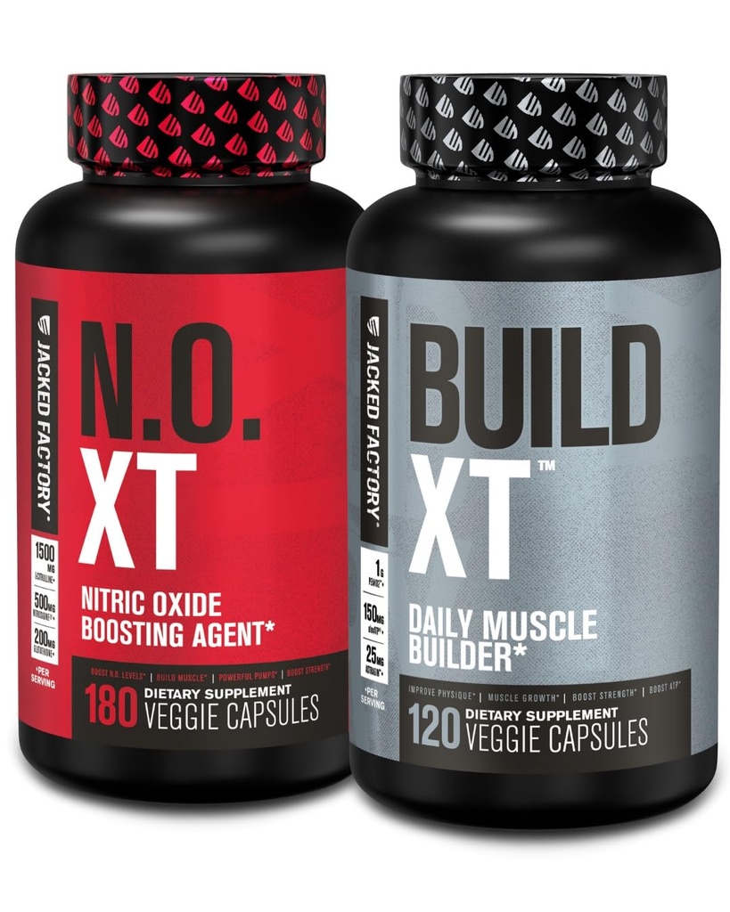 Jacked Fábrica Muscle Builder Supply Stack - Build-XT Muscle Building & N.O. XT Nitric Oxide Boosting Agent para o suporte duplo (fornecimento de 60 dias)