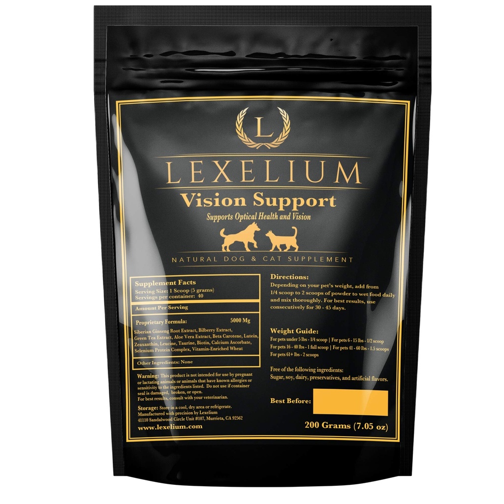 Vision Support & Eye Sight Supplement for Dogs and Cats- Fortificado com Zeaxanthin, Bilberry, Lutein e Beta Carotene - 200 Grams