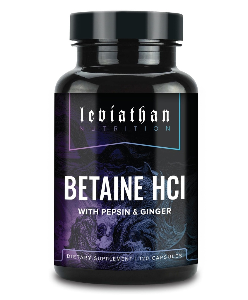 Leviathan Betaine HCl com Pepsin & Ginger - Enzimas Digestivas Suplemento para Digestion Ajuda & Suporte, Ácido Estômago & Absorção Nutriente