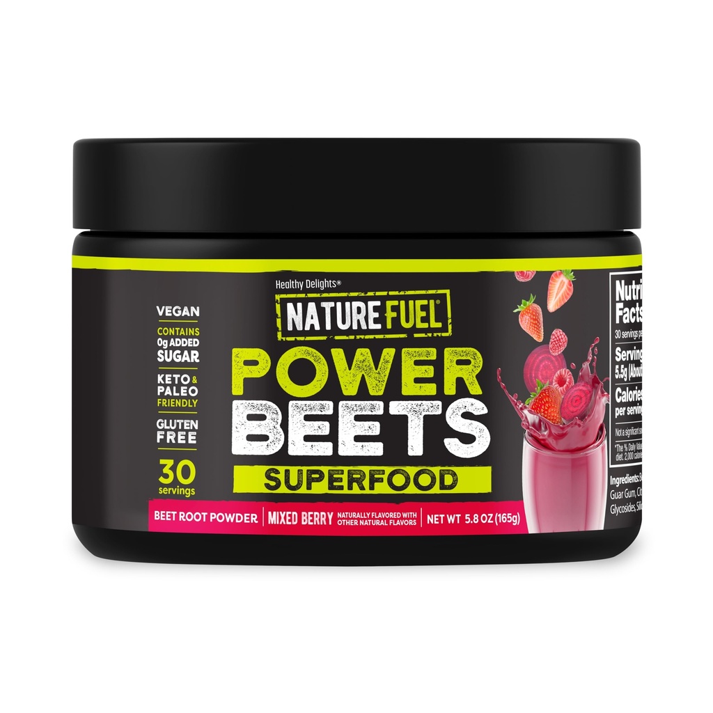 Saudável delícias natureza combustível potência beterrabas, Vegan Beet Juice Pó, Beterraba em pó para alta pressão sanguínea, 0g adicionado de açúcar, Beterraba Root Supplement, Beterraba, Beterraba mista, 30 Servings (Packaging May Vary)