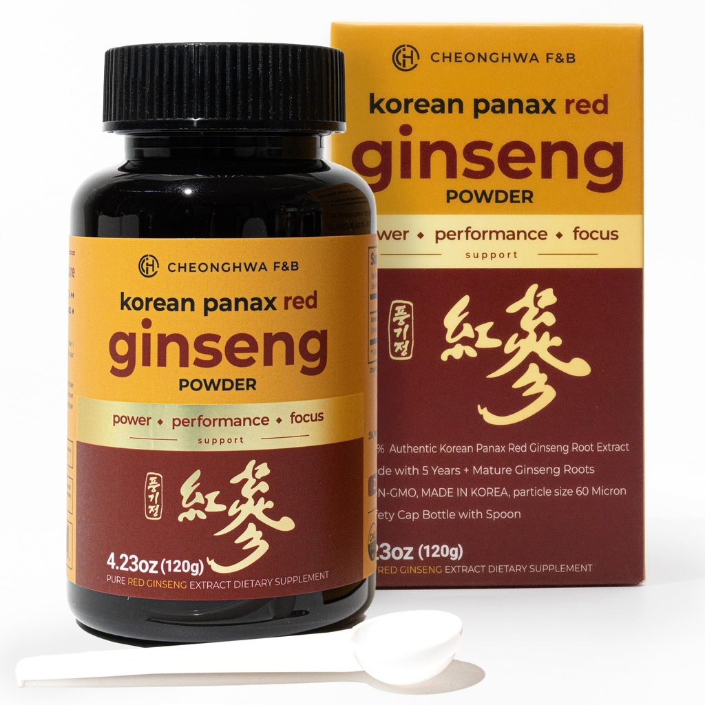 CHEONGHWA F&B Panax Ginseng Pó, 10% Ginsenoside (Total 20.000mg, fornecimento de 4 meses), 4,23 onças, +5 anos Crescido coreano vermelho Panax Ginseng, Foco e Immune Suporte, Pó ultra-fina, Não-GMO