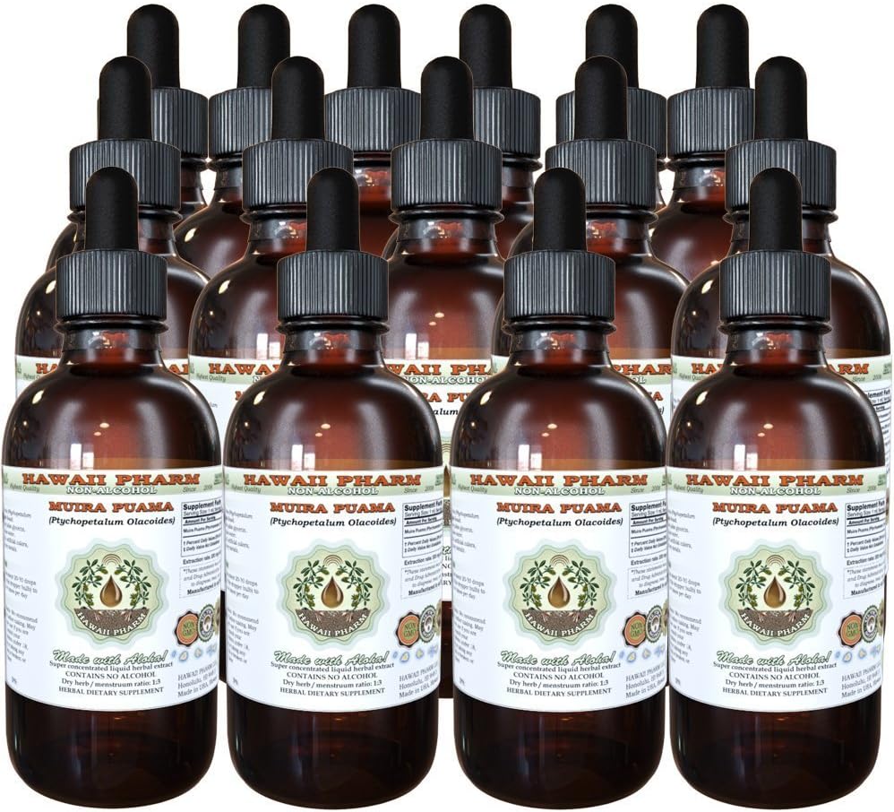 Muira Puama Alcohol-Free Liquid Extract, Organic Muira Puama (Ptychopetalum Olacoides) Glicerite Natural Herbal Supplement, Hawaii Pharm, USA 15x4 oz