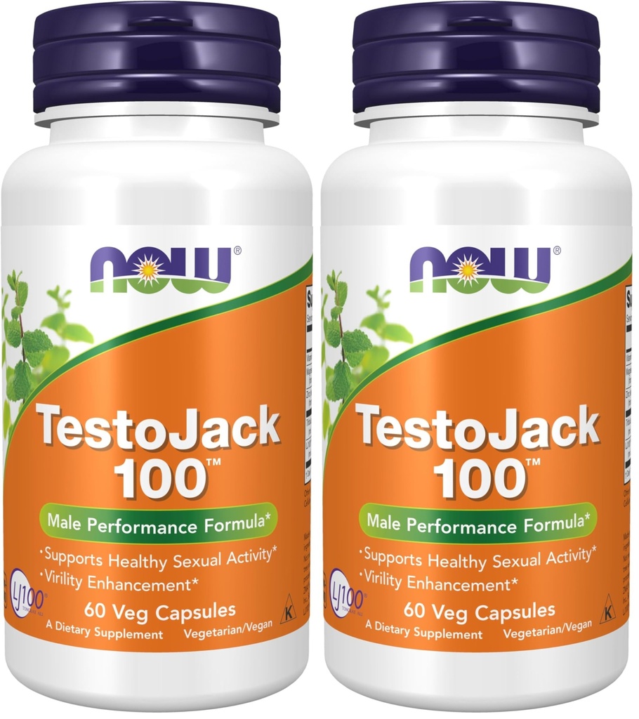 Now Supplements, TestoJackTM 100 com LJ100®, um Extrato padronizado Potente de Tongkat Ali (Eurycoma longifolia), Tribulus e ZMA®, 60 Cápsulas Veg (Pacote de 2)