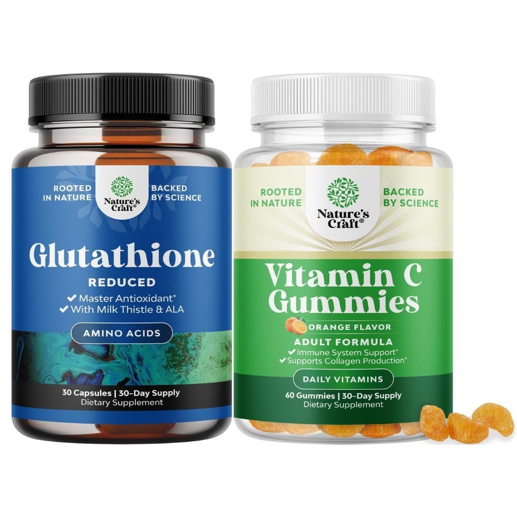 Pacote de Suplemento de Glutationa Reduzida com Cardo de Leite - 500 mg por Servindo Puro L Glutationa e chicletes mastigáveis de vitamina C para adultos - ácido ascórbico Imune Immune Imumster Goma Natural e Remedy frio