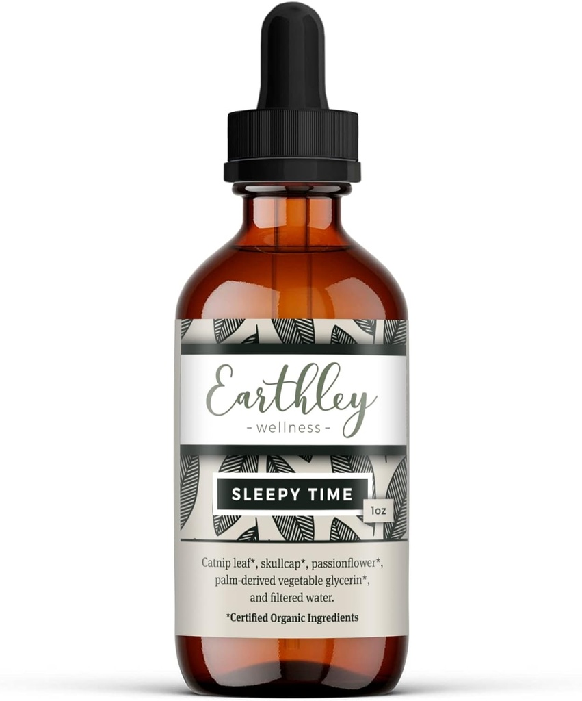 Earthley Wellness Sleepy Time, Natural Herbal Sleep Support for Adults and Kids, calmante Extract for Relaxation and Restful Nights, Alcohol-Free, Made with Catnip, Skullcap, and Passionflower (1oz)