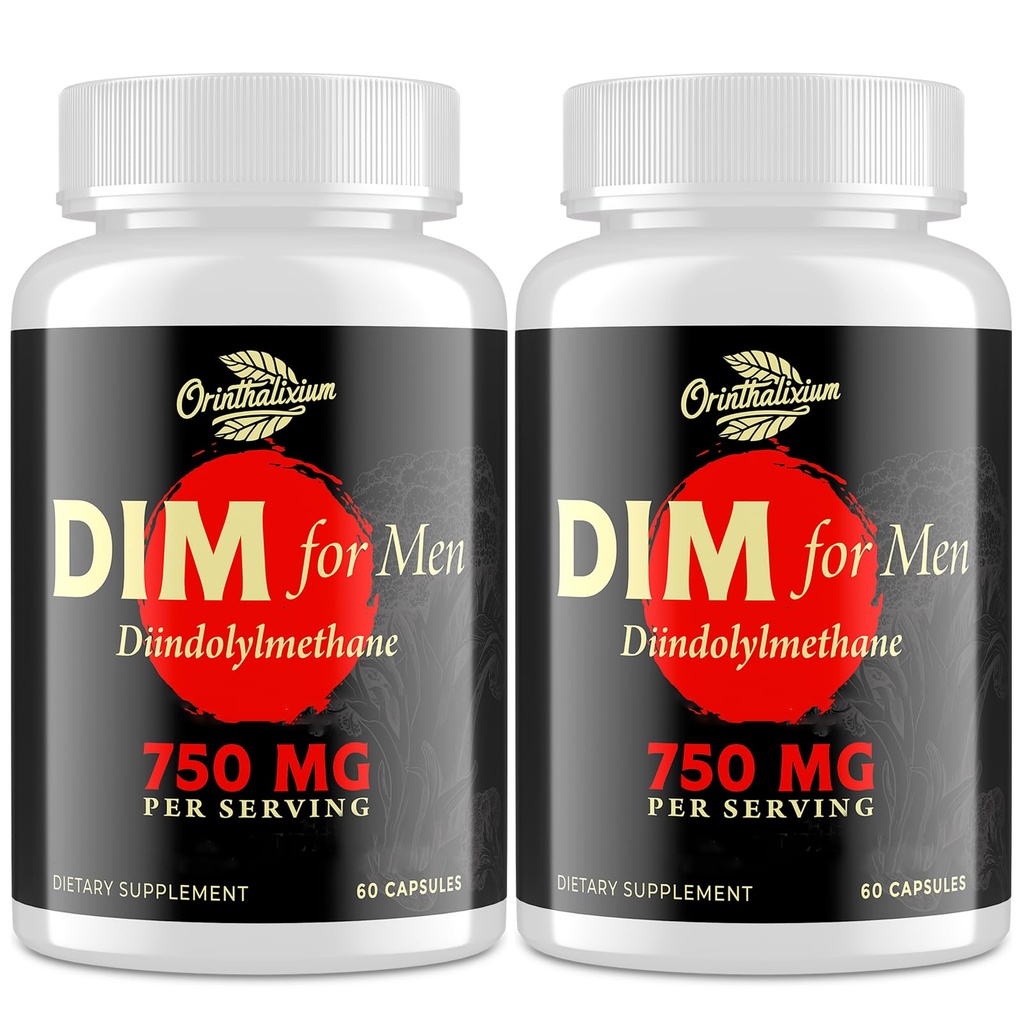 DIM para homens 750MG – Equilíbrio Hormônio, Suporte Estrogênio para Homens, Suplemento DIM, Detox, Vitalidade e Desempenho Fitness–Chrysin & Black Pepper Extract, 60 Cápsulas (2 Garrafa)