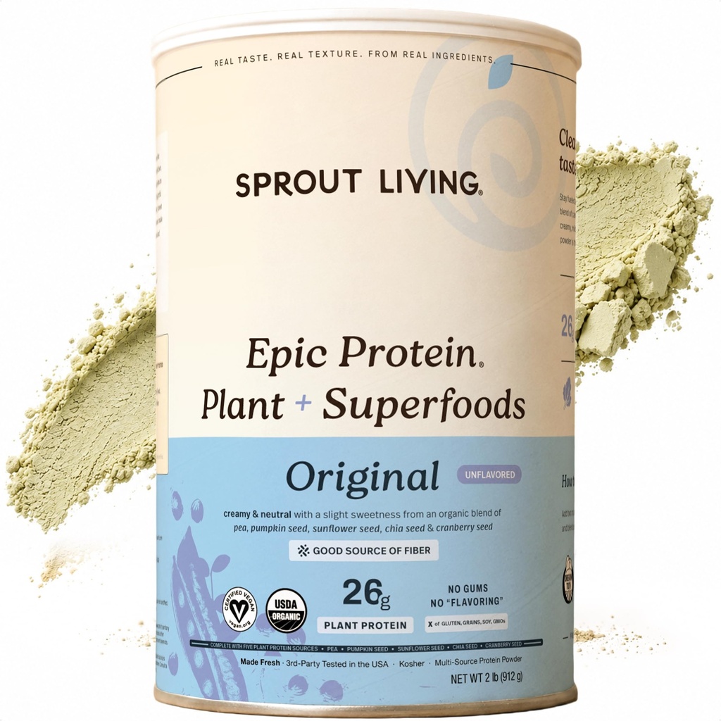 Sprout Vivo Planta Based Protein & Superfoods Pó, Original, Sem sabor □ Proteína Orgânica em pó, Vegan, Não lácteos, Não-GMO, Glúten livre, Açúcar livre, perfeito Keto Bebida Mix (2 lb)