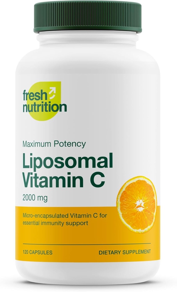 Nutrição fresca Vitamina C lipossomal - 2000mg DNA verificado e potente VIT C (a partir de ácido ascórbico)– Engolir ou derramar pó em uma bebida, Todos Natural Vegan Friendly, Não-GMO, Sem glúten, Dairy-Free