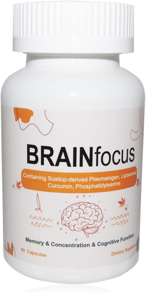 Suplementos Cerebrais de Vitamina E para Memória e Foco, Suporte Cerebral com Curcumina,Plasmalogênio e Lipossômico para Função Cognitiva Enhanced e Concentração,60 Servings