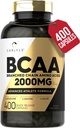 Cápsulas de Carlyle BCAA (2000mg) 400 comprimidos em pó (400 comprimidos) Suplemento de Aminoácidos para Mulheres e Homens