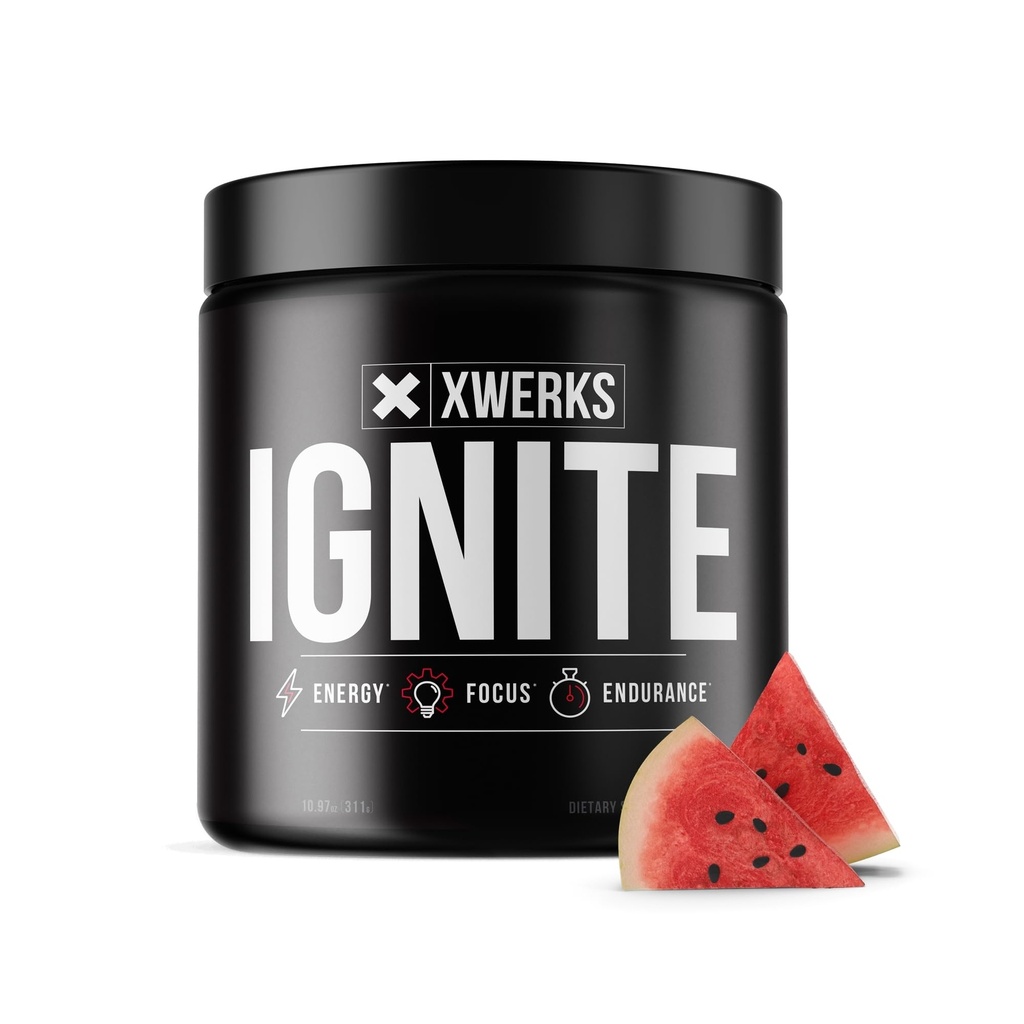 Xwerks Ignite Melancia pré-treino em pó, Keto natural pré-treino para mulheres e homens com energia explosiva, mistura livre de glúten para resistência e resistência, 150mg de cafeína, 30 Servings